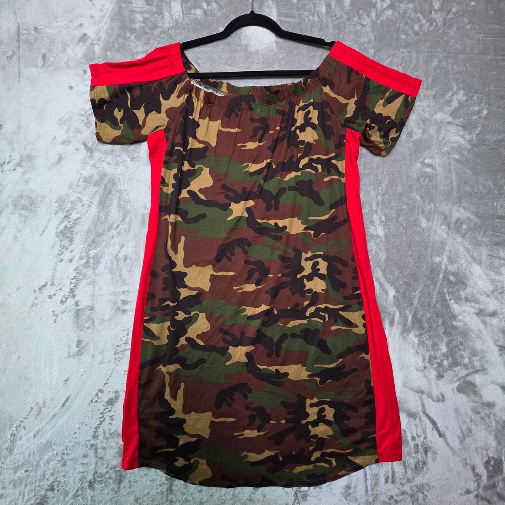 Love Chesley Womens 2X Camo Print Red Stripe Off Shoulder Mini Dress RB14219X